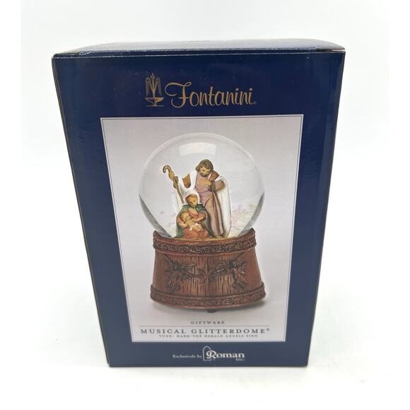 New Fontanini Holy Family Musical Glitterdome Plays Hark The Herald Angel Sings - Picture 4 of 10